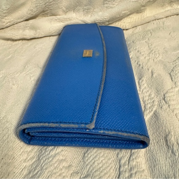 Salvatore Ferragamo Blue Crosshatch Leather Clutch Wallet Card Organizer Italy - Picture 6 of 8